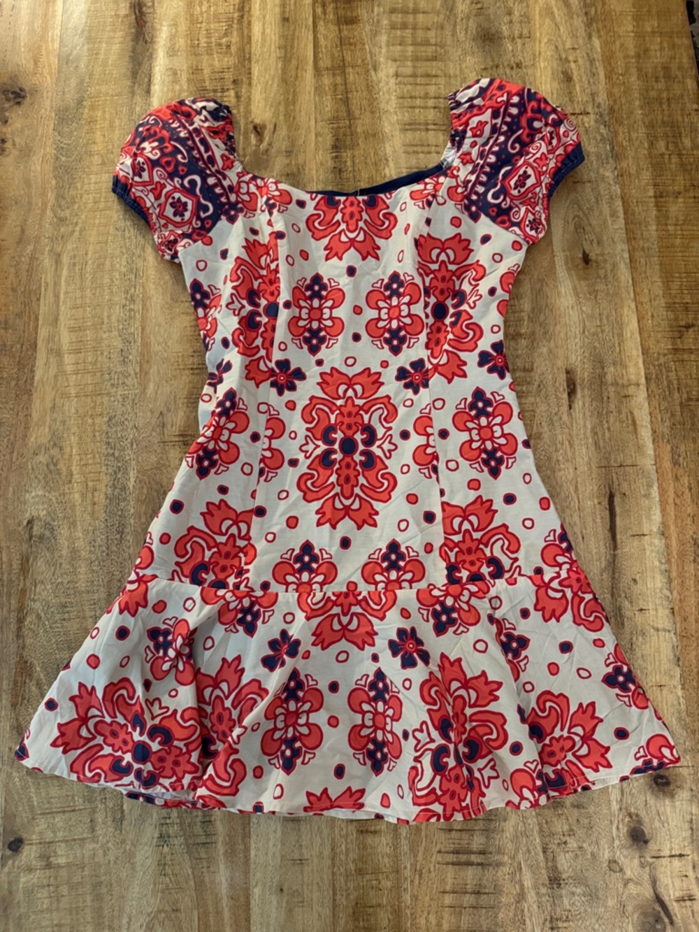 BTB LOS ANGELES 100% cotton Floral Fit-and-Flare A line Dress Red beige NWT